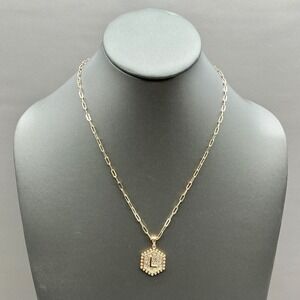 Initial L Pendant Necklace Womens Gold Tone Hexagon Paperclip Chain Adjustable